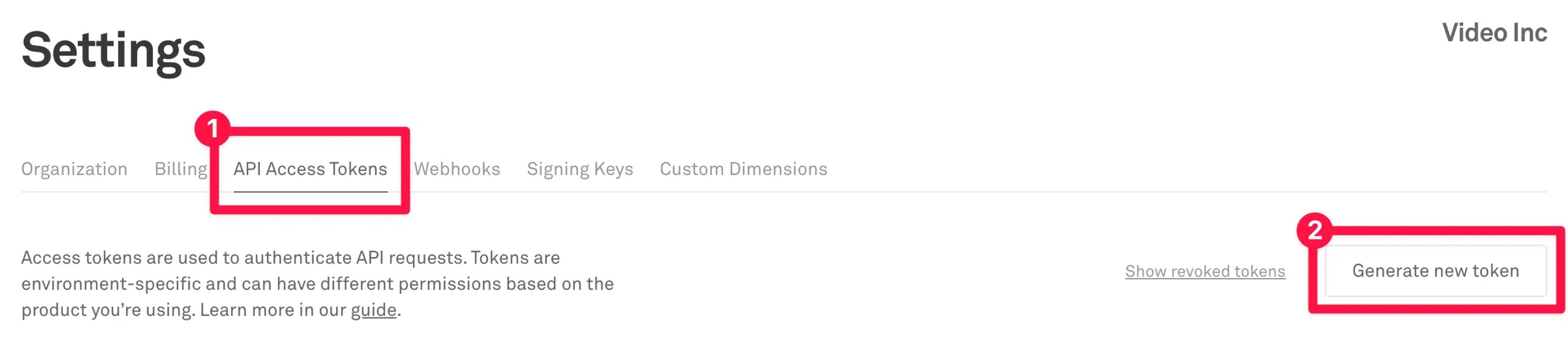Mux API key dashboard