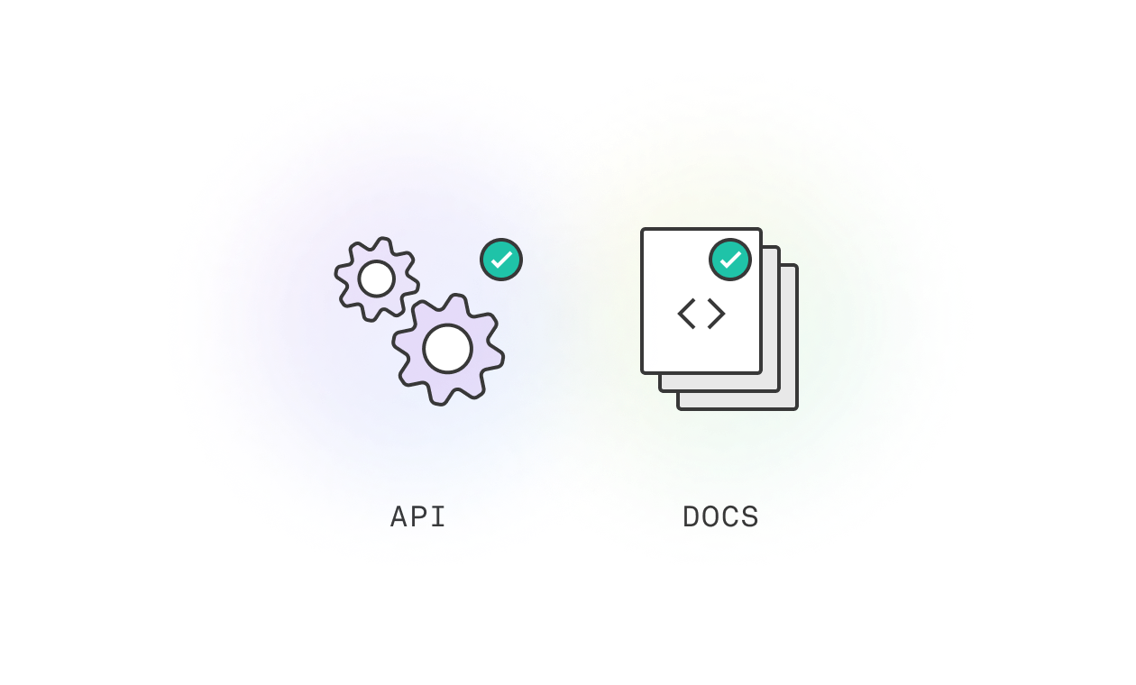 2 icons, one with 2 gears that says API below and one with pages that says docs below