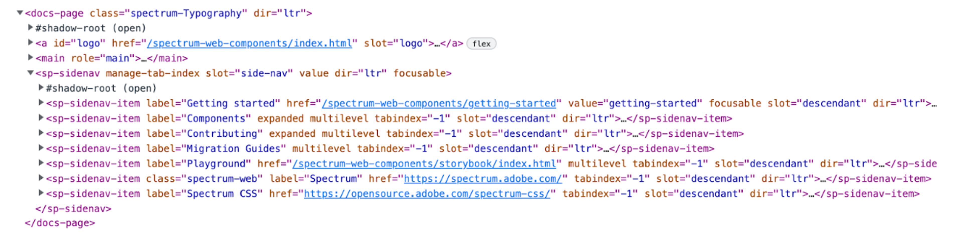 Adobe's HTML DOM structure showing custom HTML.