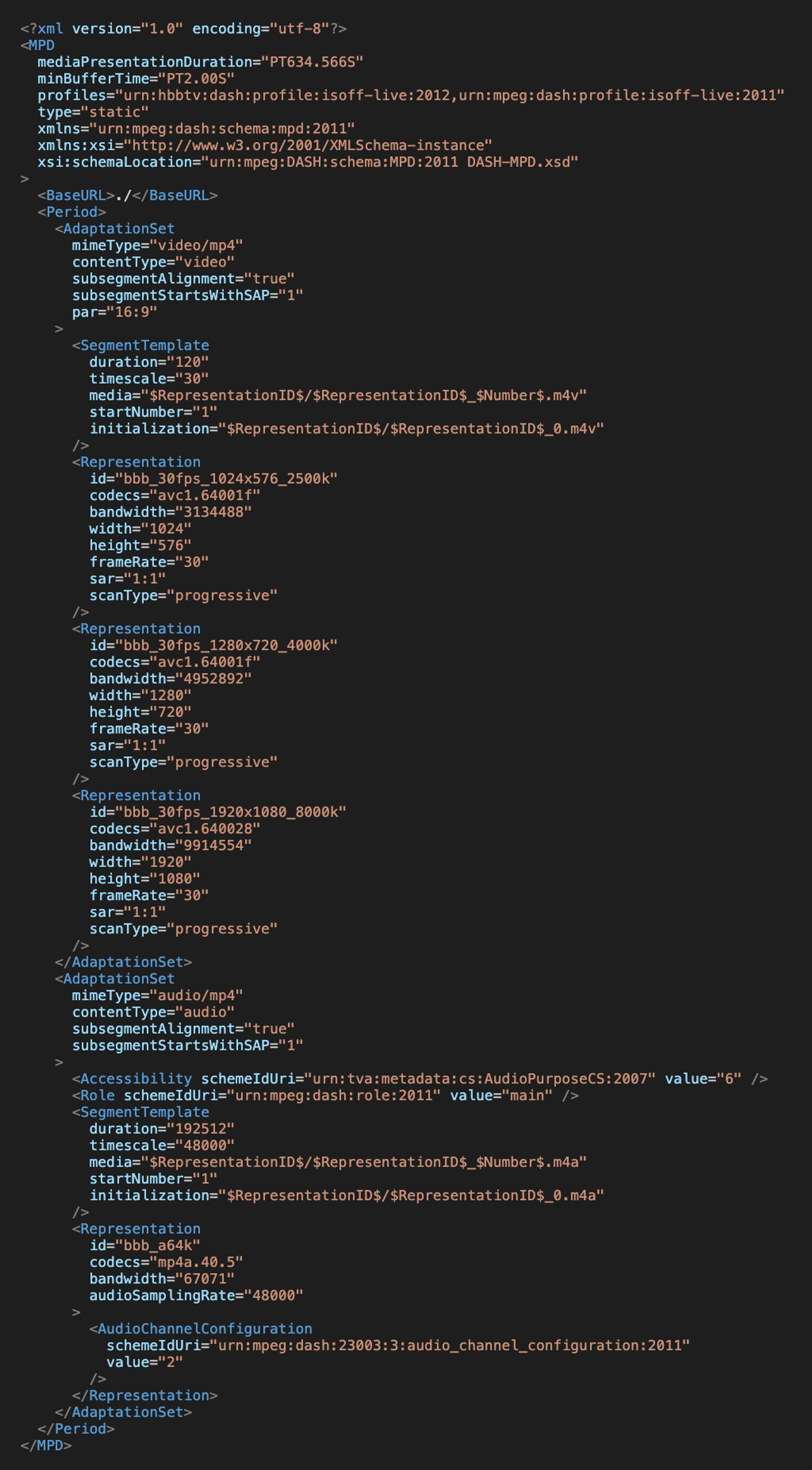 Motion Pictures Expert Group Dynamic Adaptive Streaming over HTTP (MPD) Manifest File
