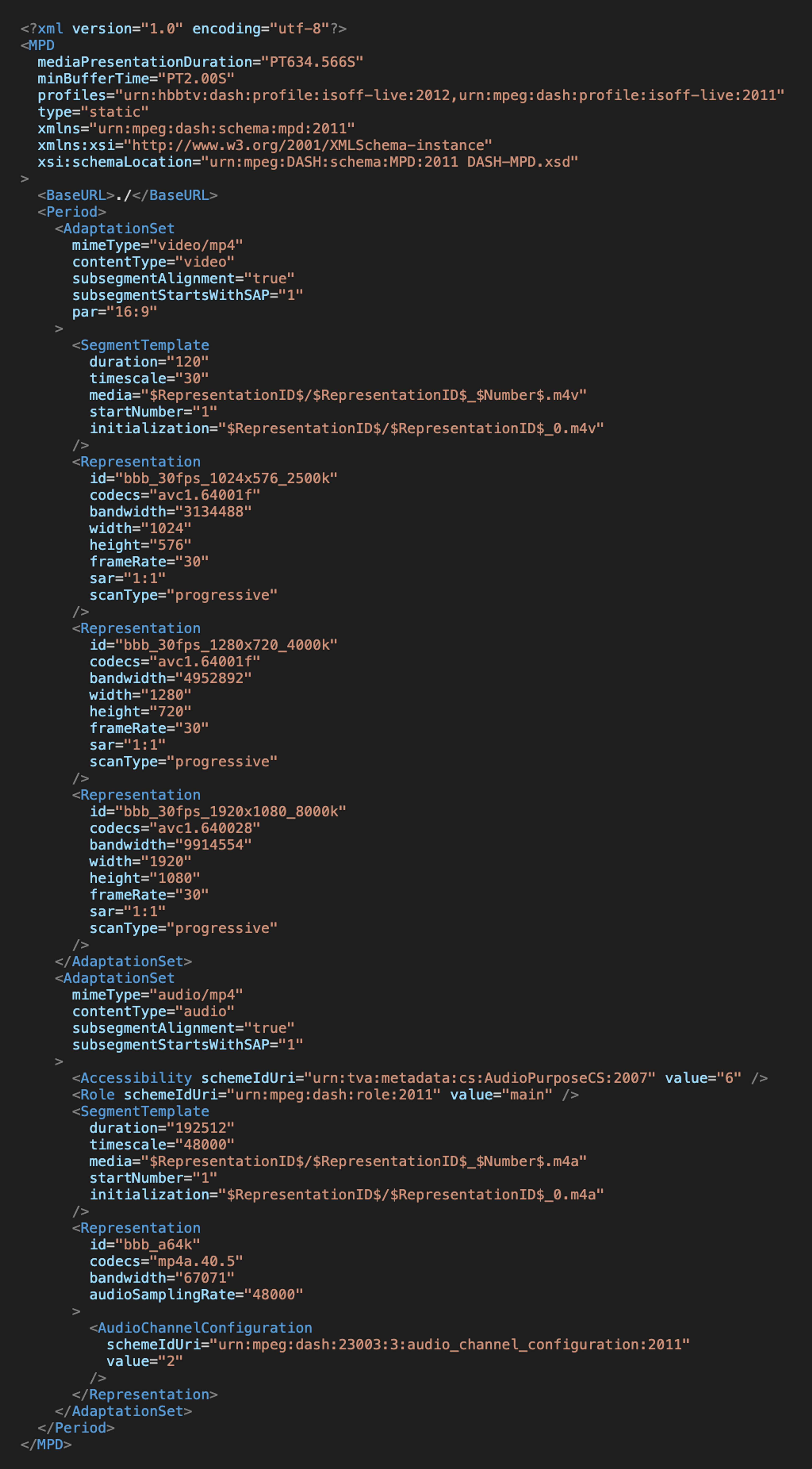 Motion Pictures Expert Group Dynamic Adaptive Streaming over HTTP (MPD) Manifest File