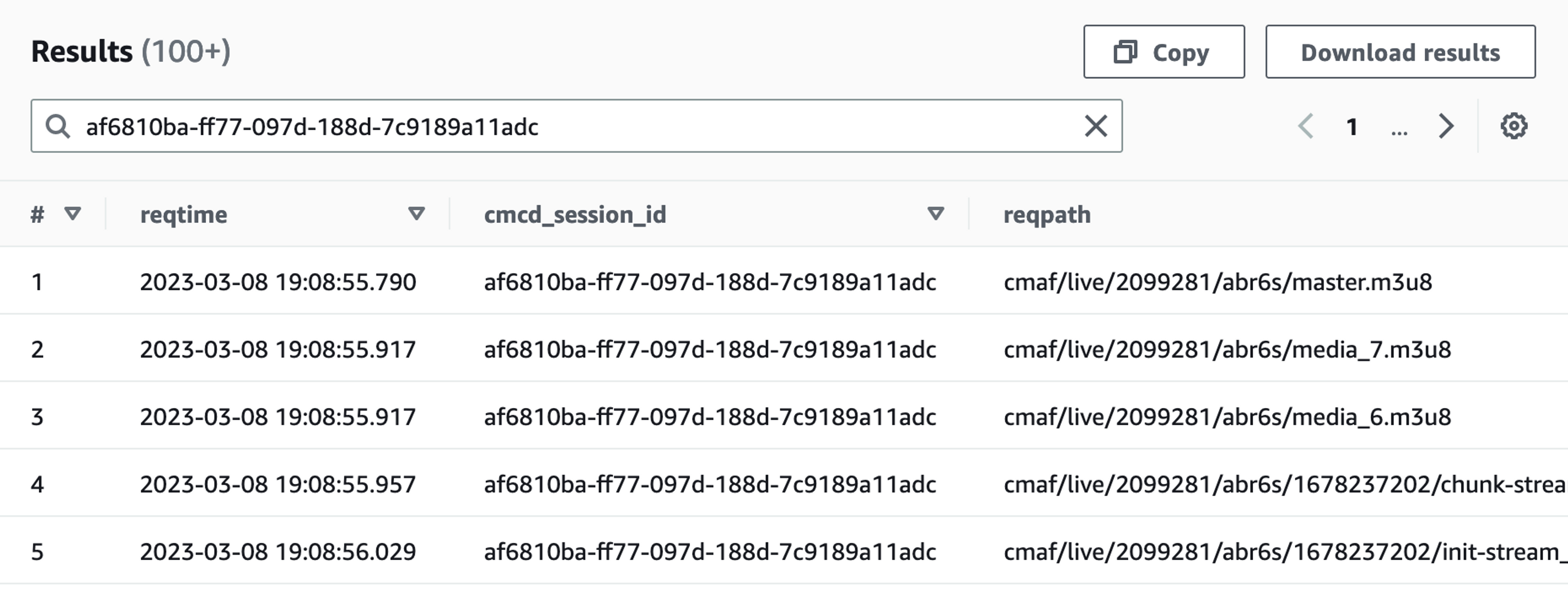 An image of Mux Data views session IDs and CMCD session ID