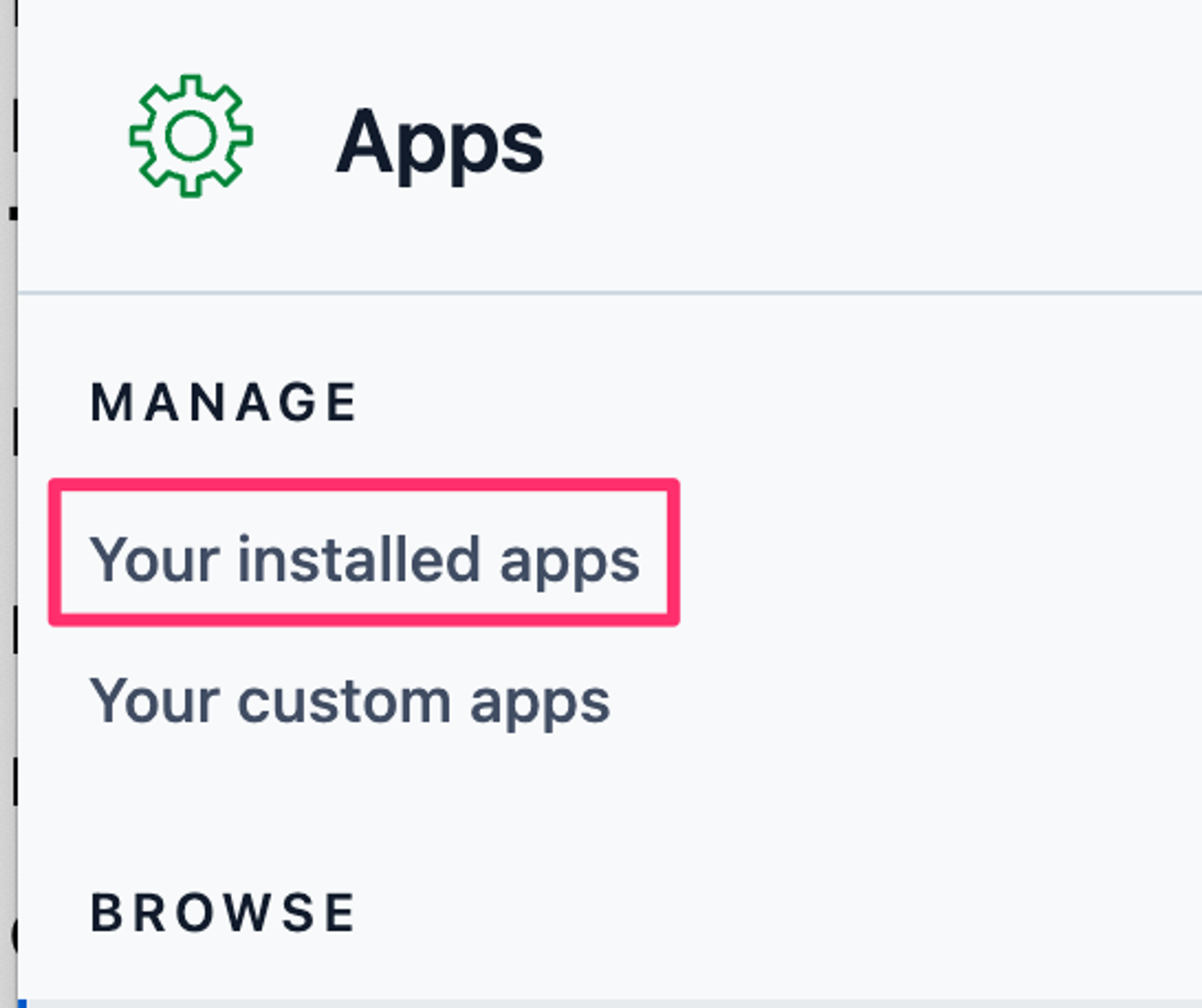 Select the "Your installed apps" menu item in the top left column