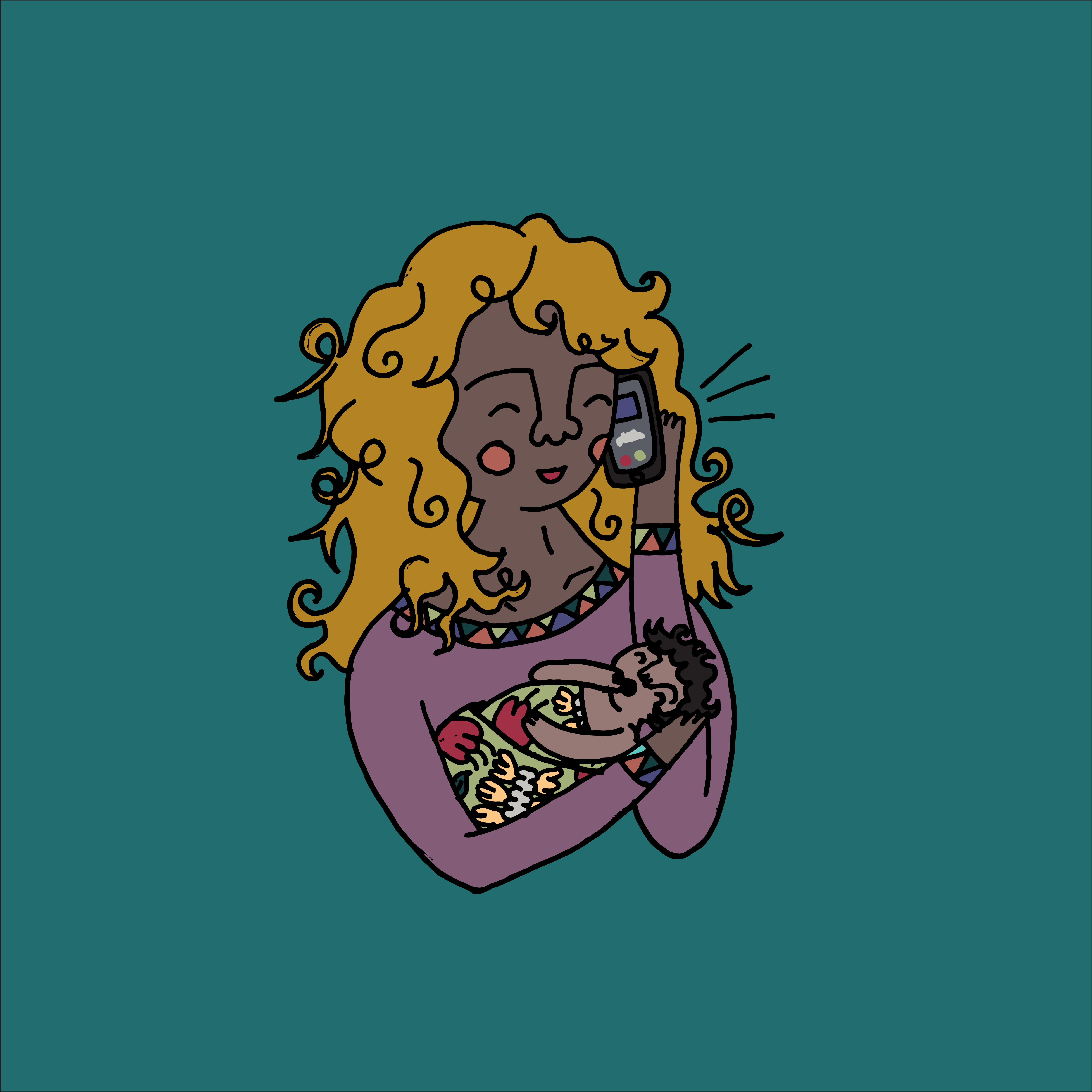 Mum holding baby and on the phone