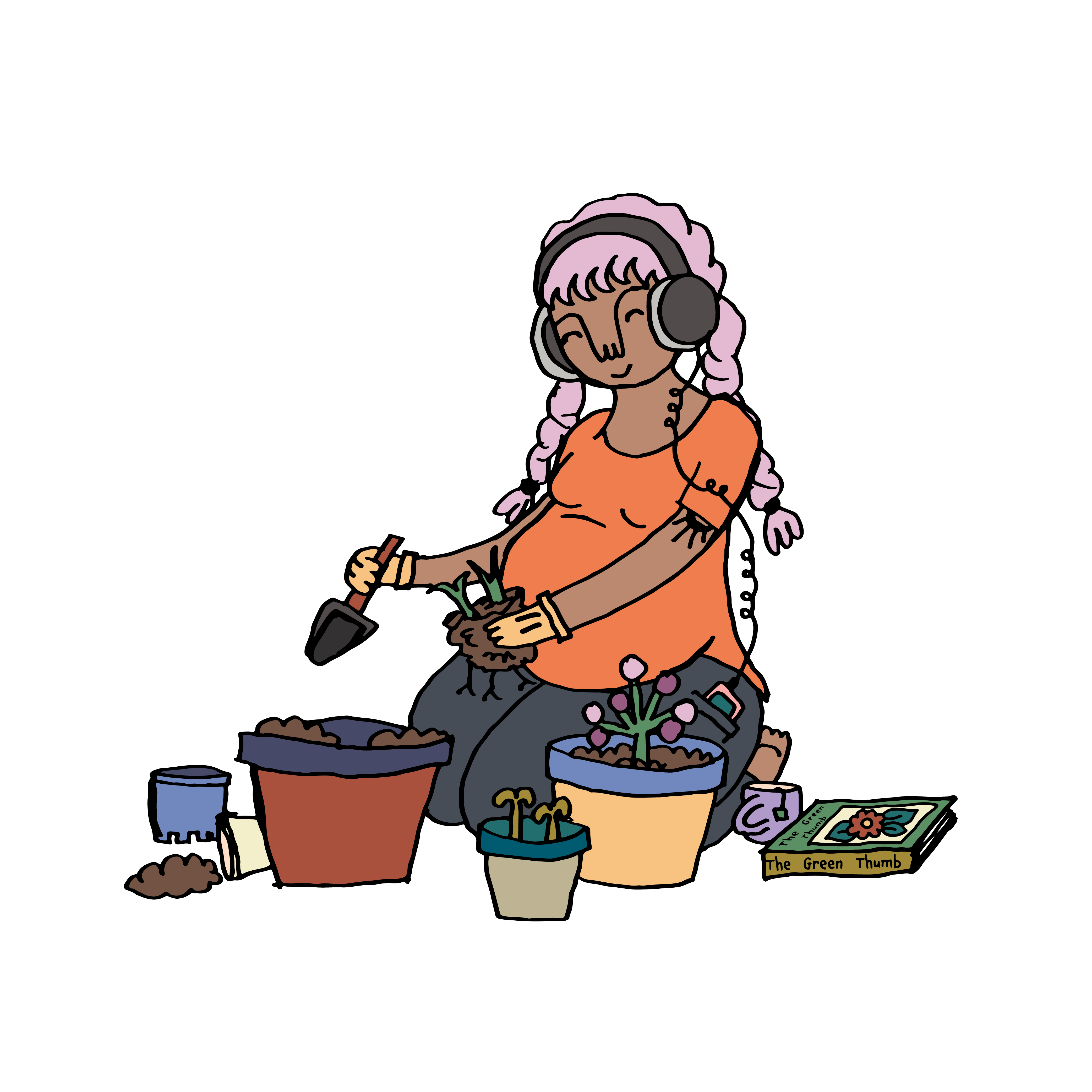 Pregnant mum gardening and listening to music