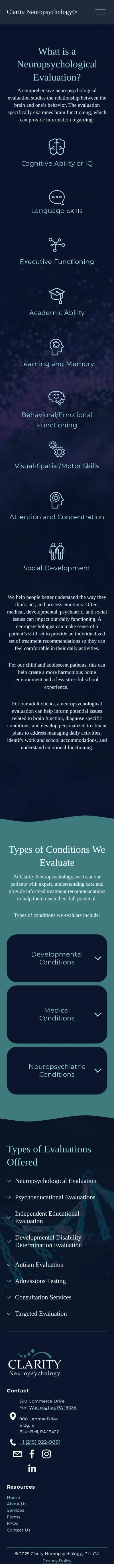 Clarity Neuropsychology website — mobile view