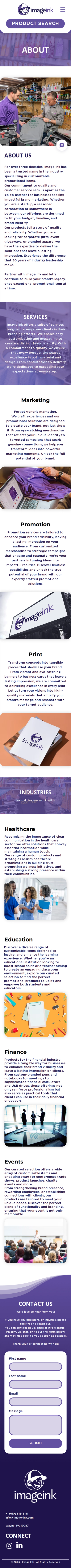 Image Ink website — about page, mobile view