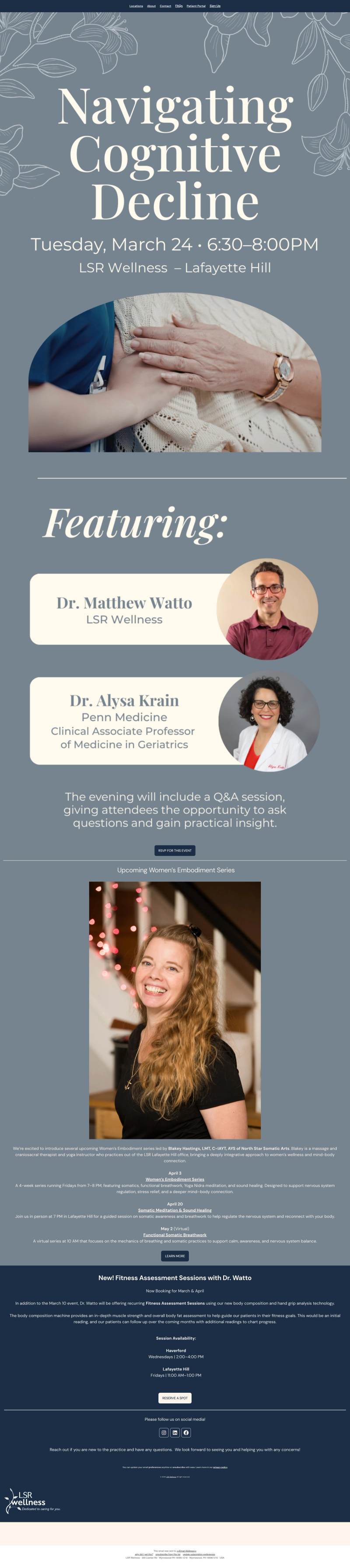 LSR Wellness — “You’re Invited: Upcoming Events Included with Membership” email newsletter