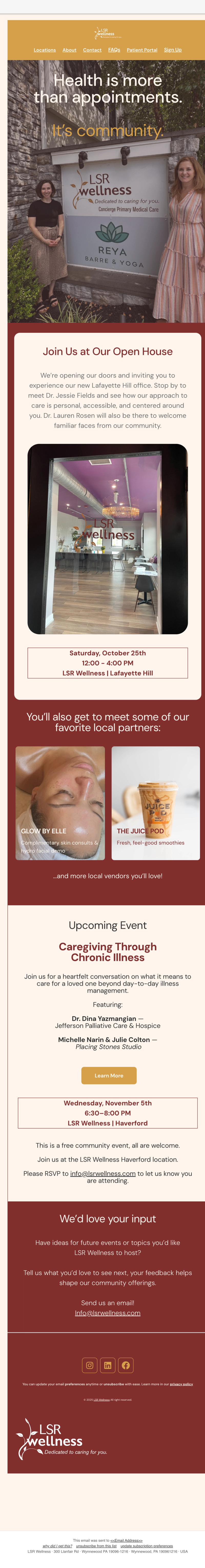 LSR Wellness — “Upcoming Events at LSR Wellness” email newsletter
