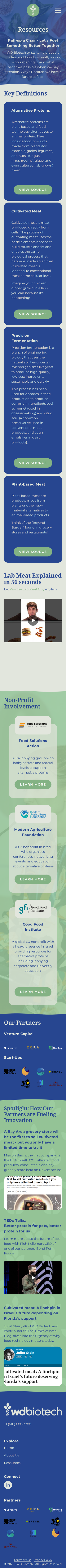 WD Biotech website resources page — mobile view