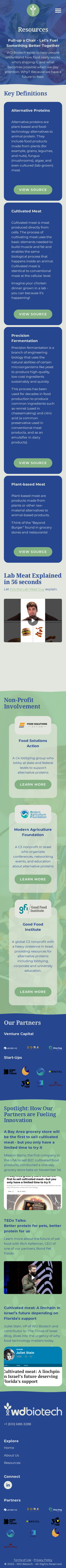 WD Biotech website — resources page, mobile view