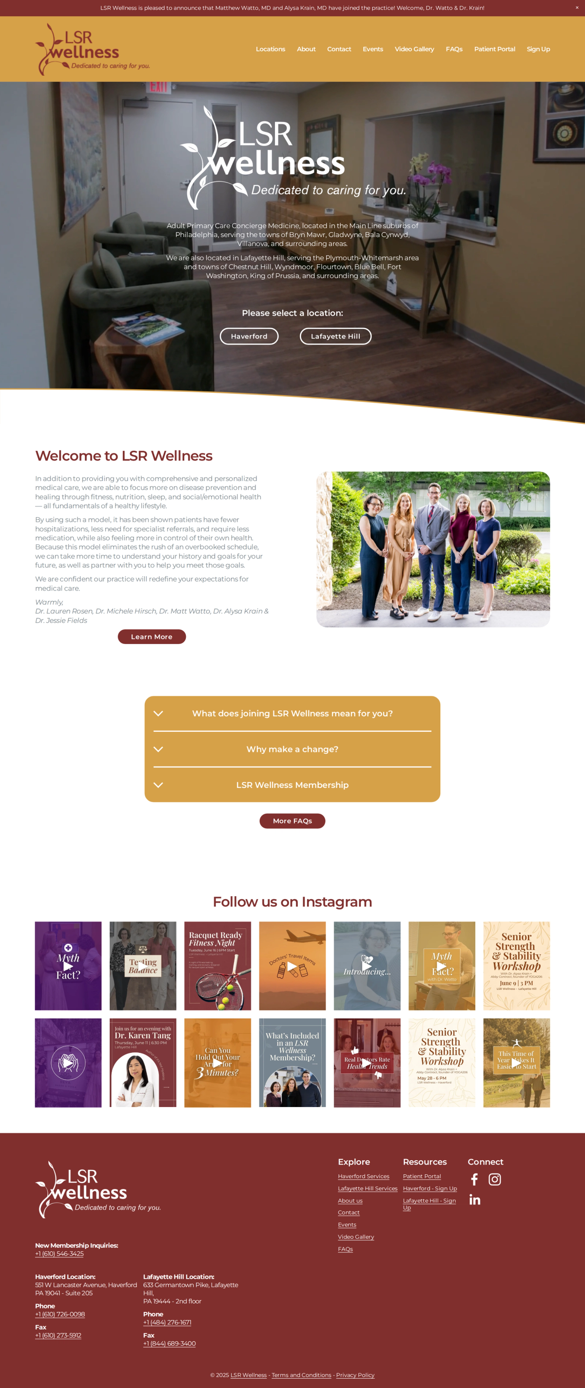 LSR Wellness website — homepage, desktop view