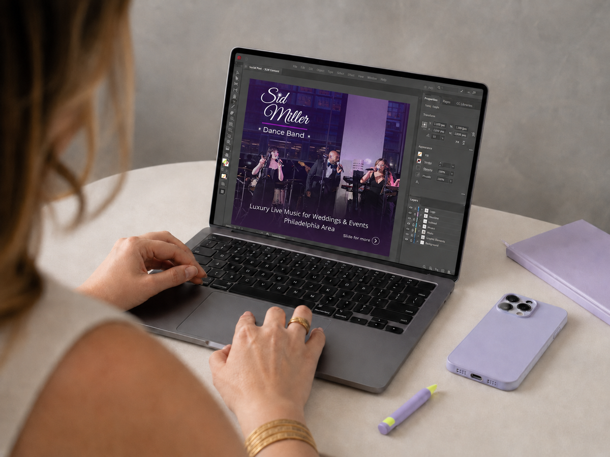 Sid Miller Dance Band social post being designed in Adobe Illustrator