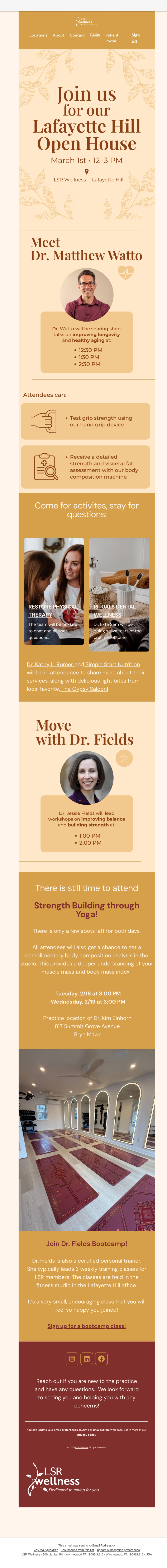 LSR Wellness — “Join Us for Our Lafayette Hill Open House” email newsletter