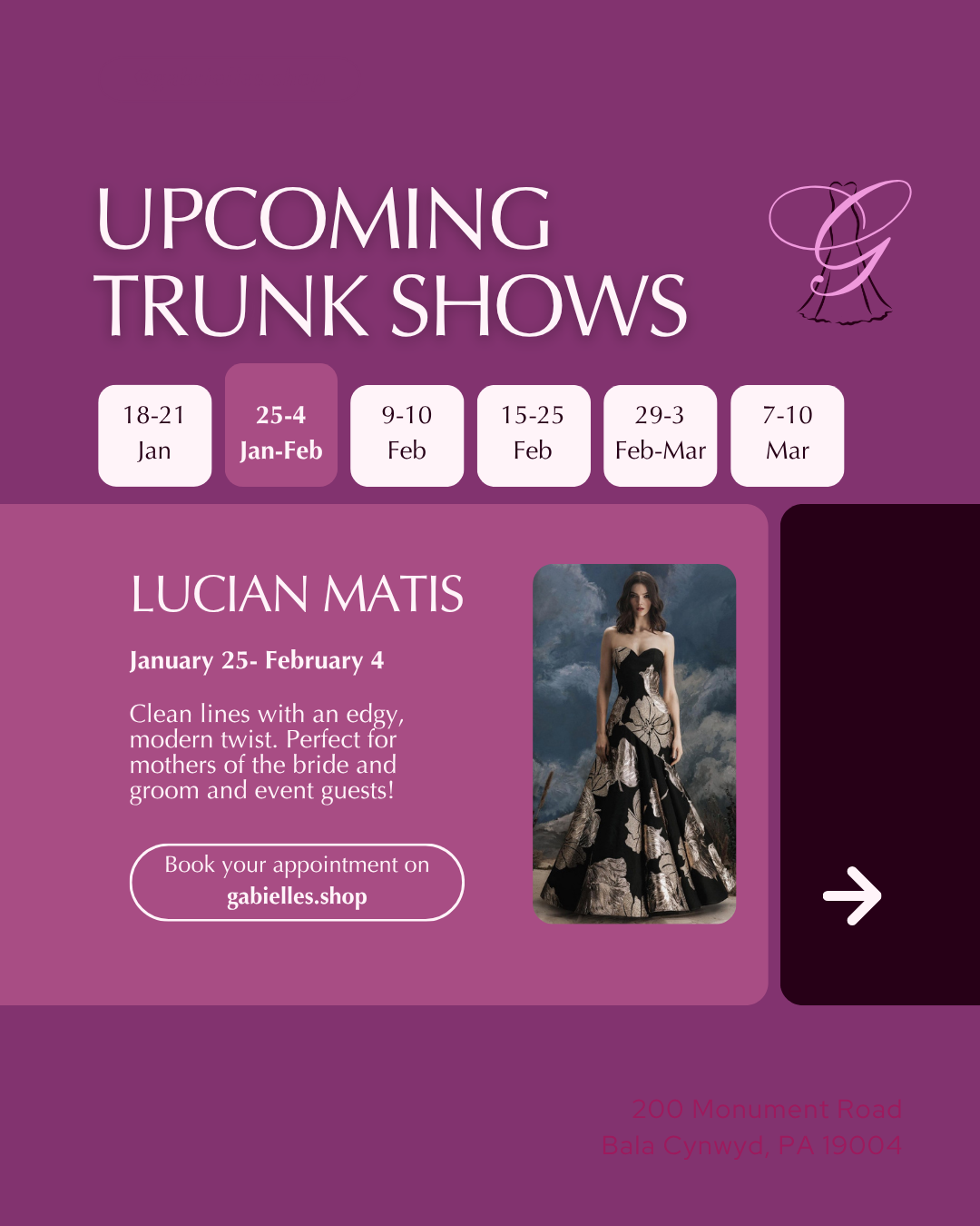 Gabrielle — Upcoming Trunk Shows, featured gown (slide 2)