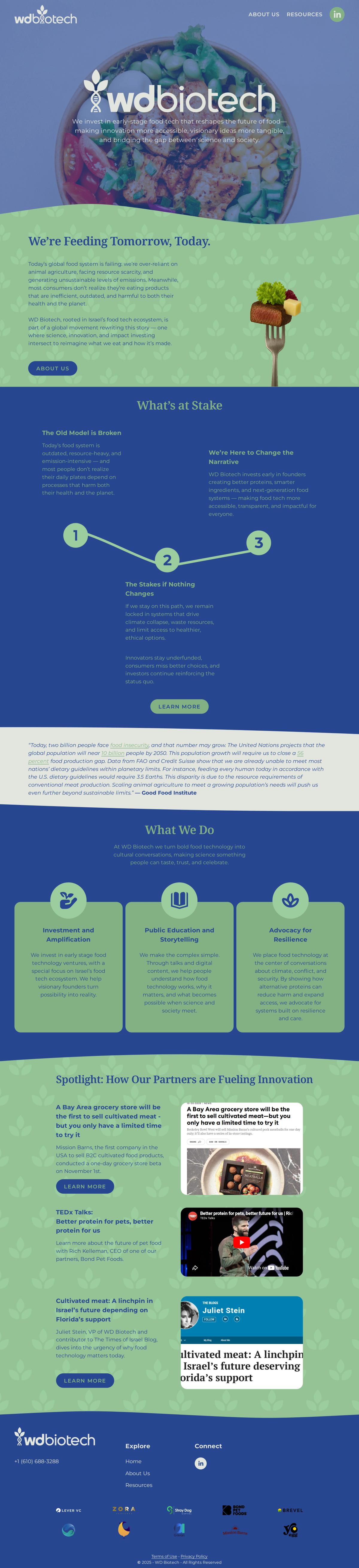 WD Biotech website homepage — desktop view