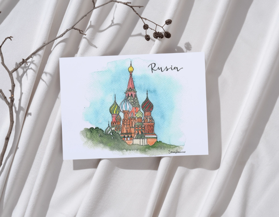 Acuarela original de Rusia