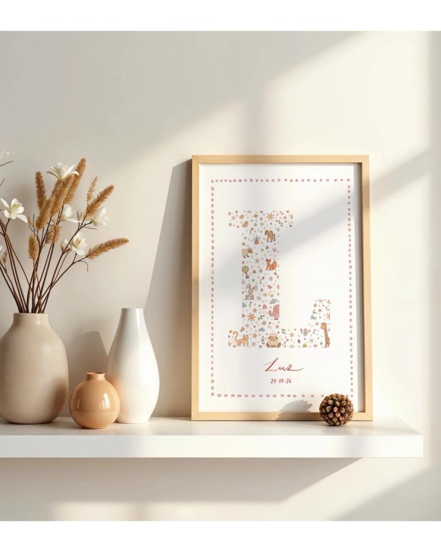 Letra L personalizada con animales para Luz