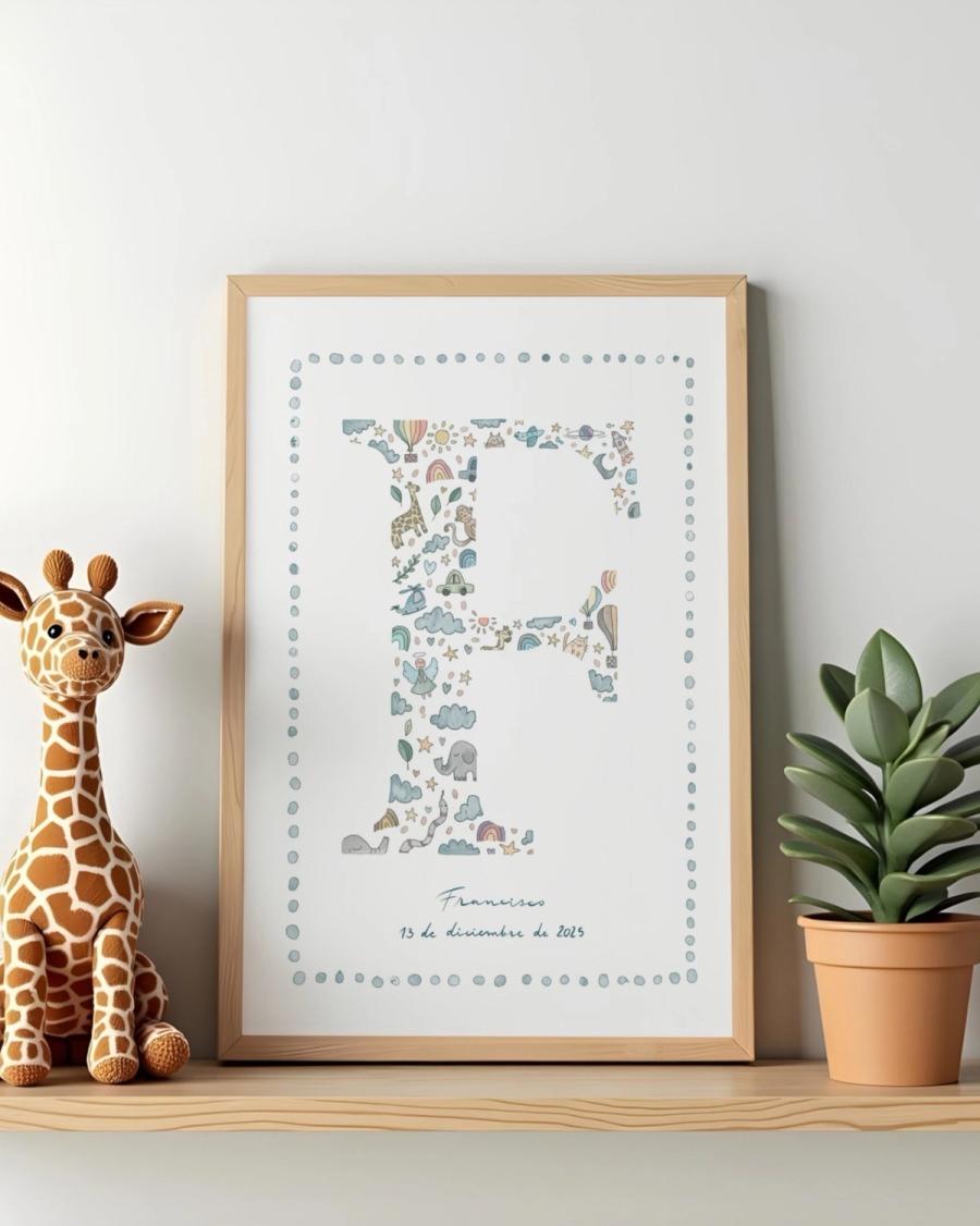 Letra F personalizada con ilustraciones para Francisco