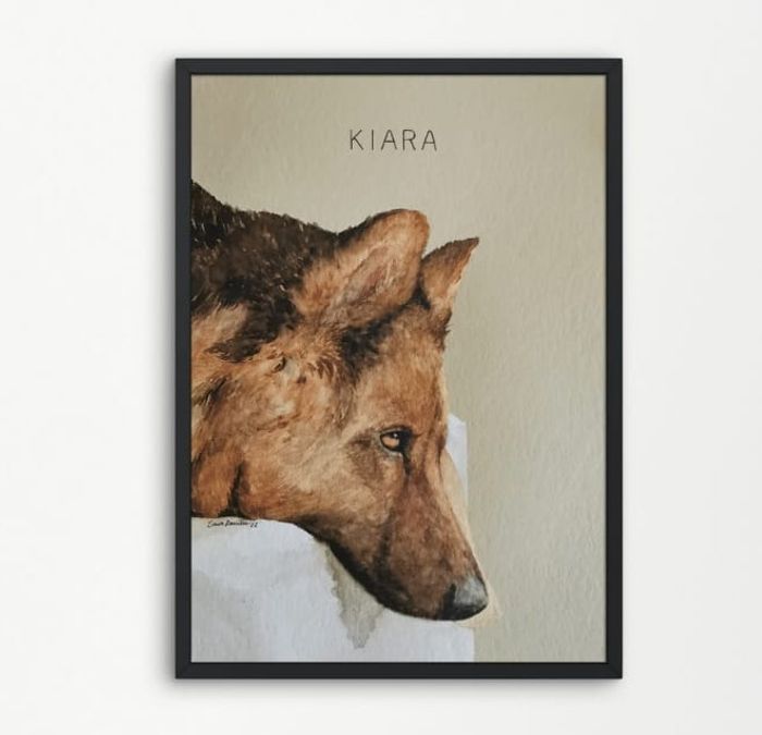 Retrato en acuarela de la perra Kiara