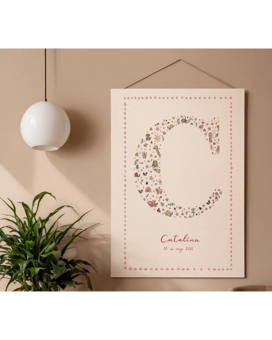 Letra C personalizada con animales e ilustraciones para Catalina