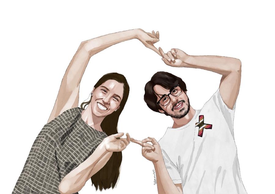 Ilustración de pareja formando un corazón con los brazos