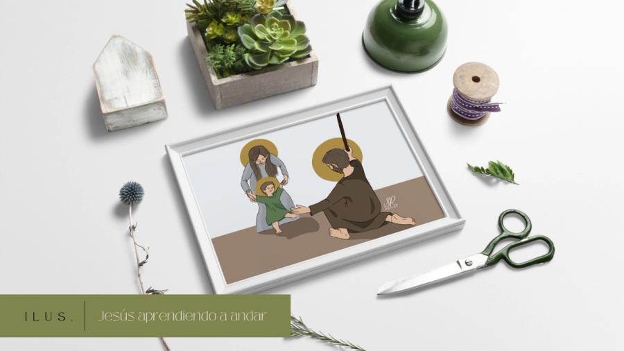 Ilustración de Jesús aprendiendo a andar