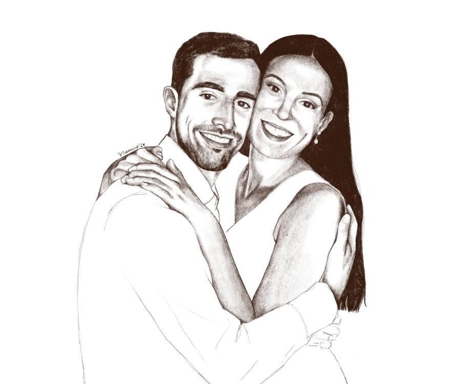 Boceto a grafito de una pareja abrazada