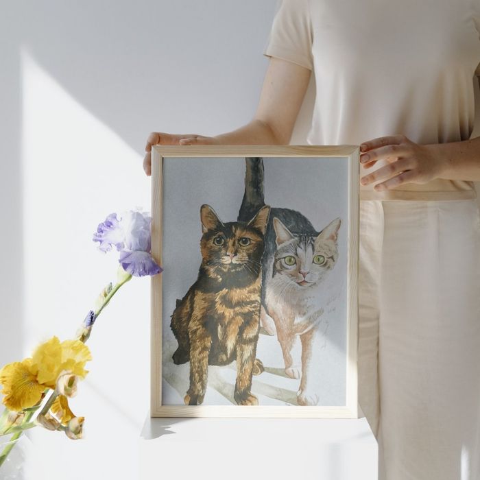 Retrato en acuarela de dos gatos