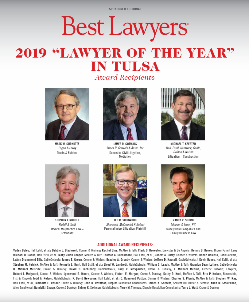 2019 lawyer of the year in tulsa award recipients
