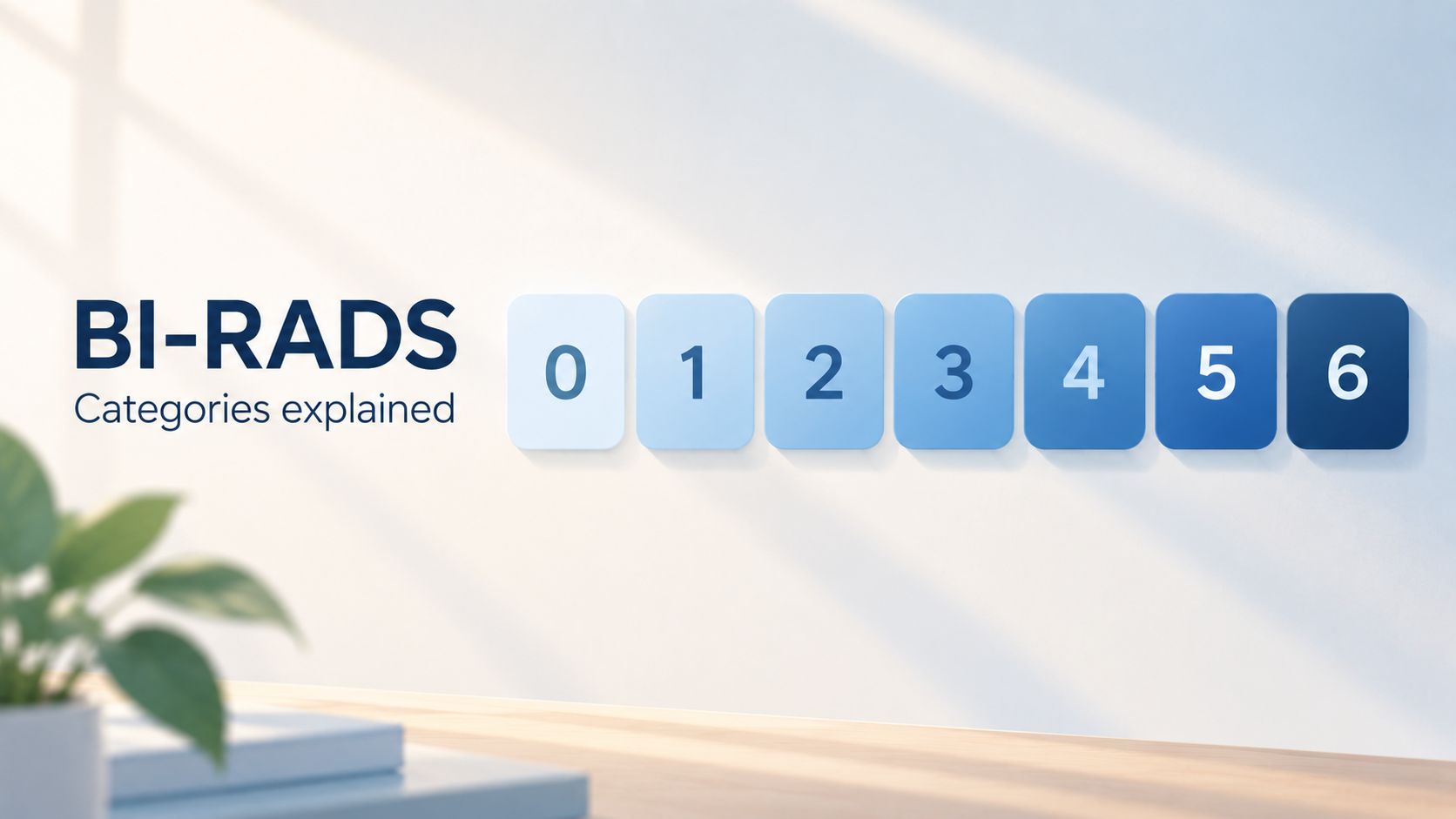 The seven BI-RADS mammogram categories, numbered 0 through 6, shown as a scale