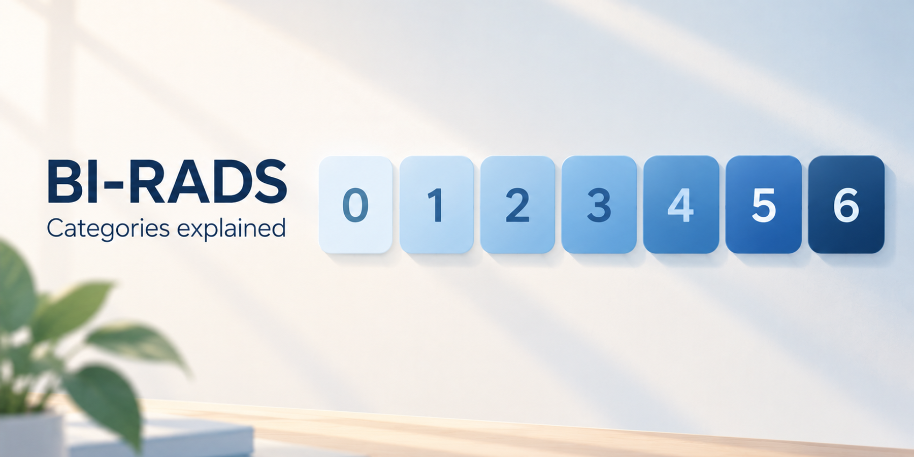 The seven BI-RADS mammogram categories, numbered 0 through 6, shown as a scale