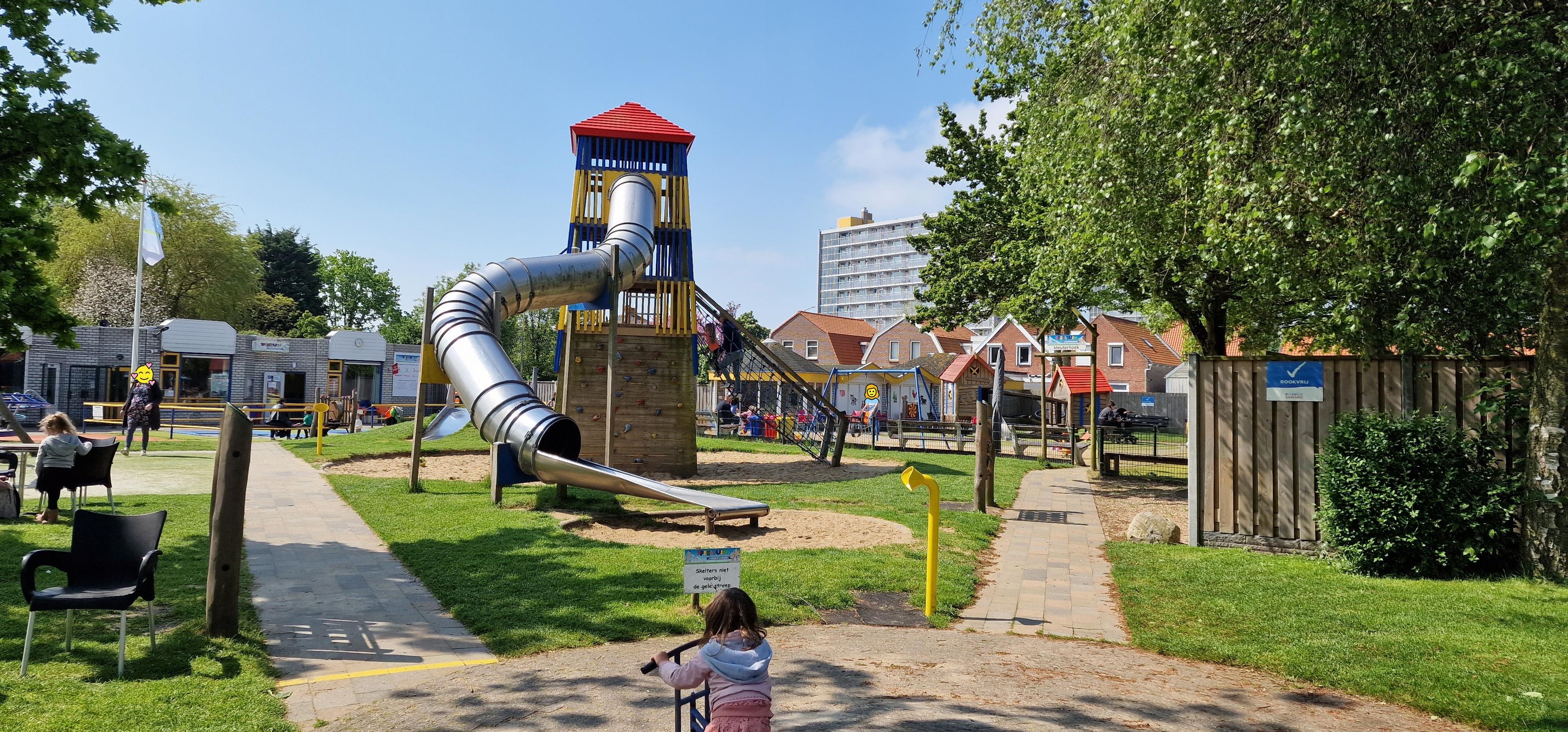 Photo of the large climbing tower with slide