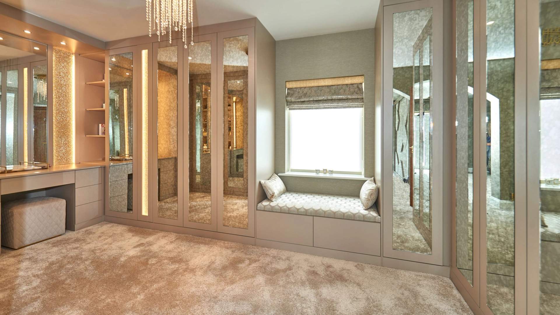 Master dressing room with mirrored panels
