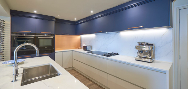 Bespoke kitchen with Calacatta gold worktops