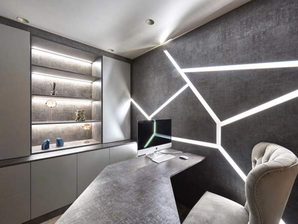 Fitted home office with built-in desk and shelving