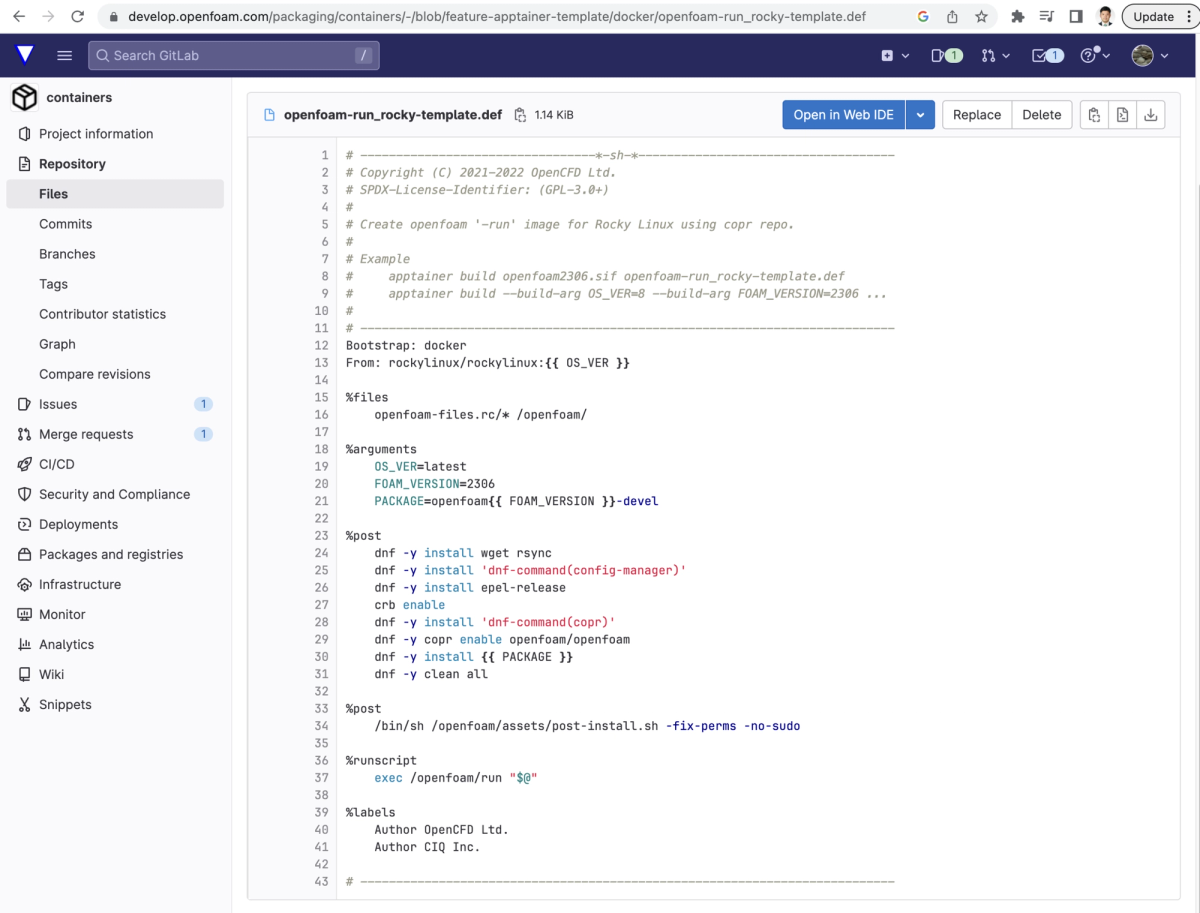 OpenFOAM Supports Apptainer v1.2.0 Template Definition File Feature