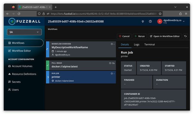 Fuzzball allows you to run, share, and reuse workflows because they are modular and portable.
