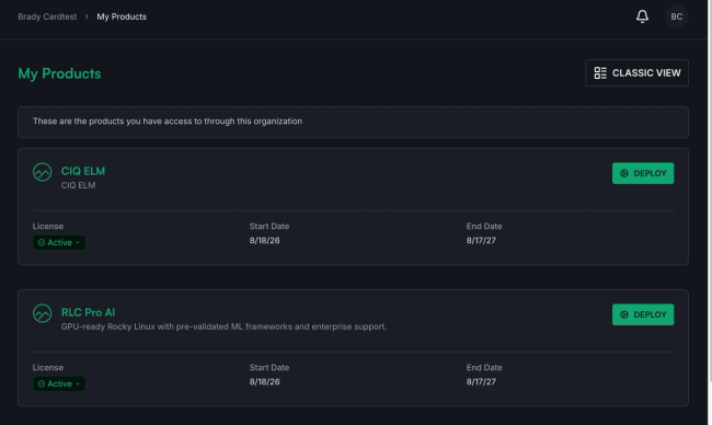 Active license in dashboard