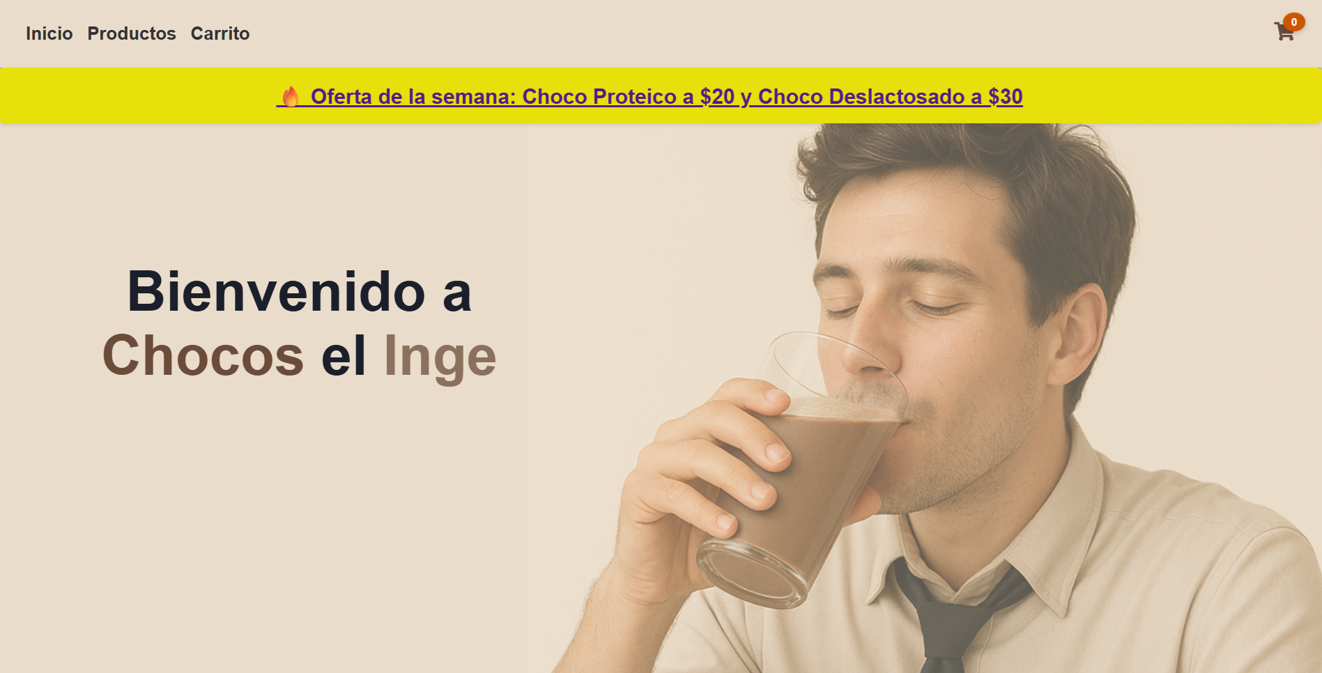 Pagina de inicio de aplicacion web chocos ecommerce