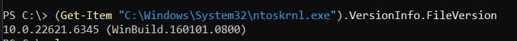 Version del kernel windows después de aplicado el parche