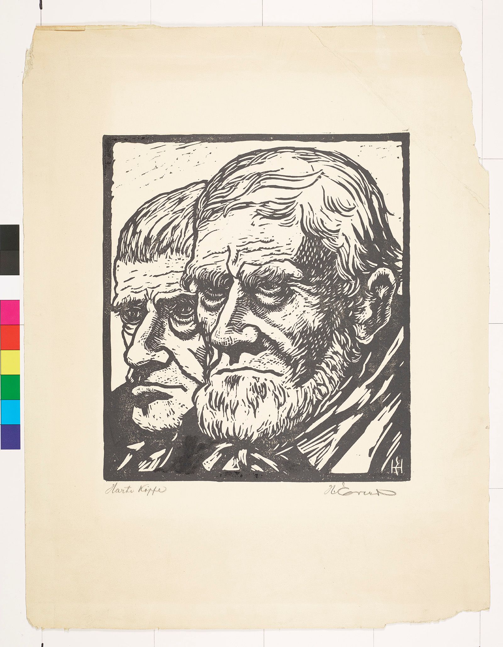 3/4 Portraitansicht von zwei alten Männern mit Bart.  