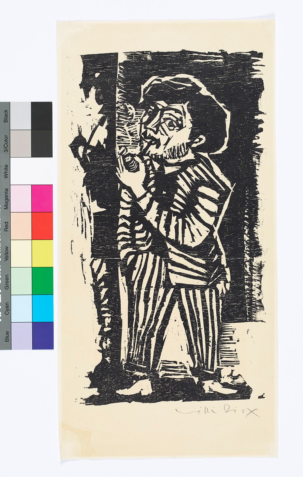 Abstrakte Darstellung eines Mannes in Anzug mit einer Pfeife. Schwarz-weiß.