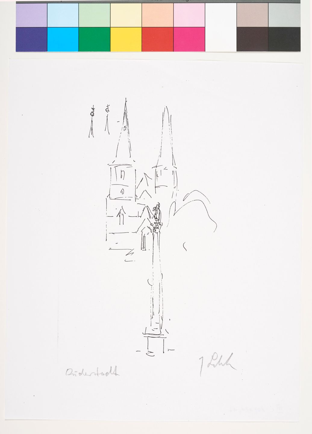 Schnelle Skizze des Westwerks der Basilika St. Cyriakus im niedersächsischen Duderstadt