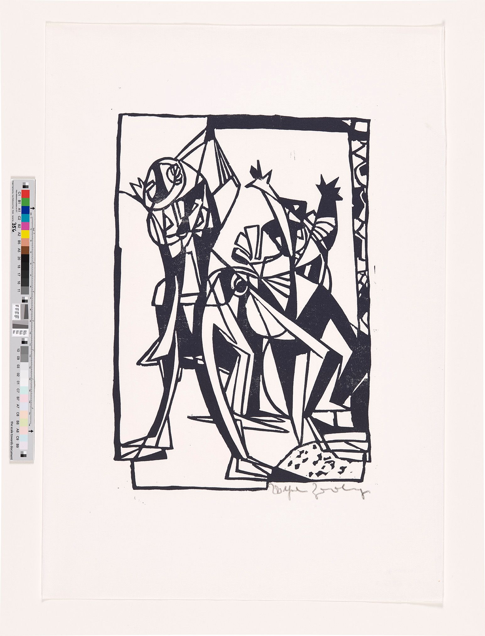 Komposition von kubistischen Figuren in schwarz und weiß.