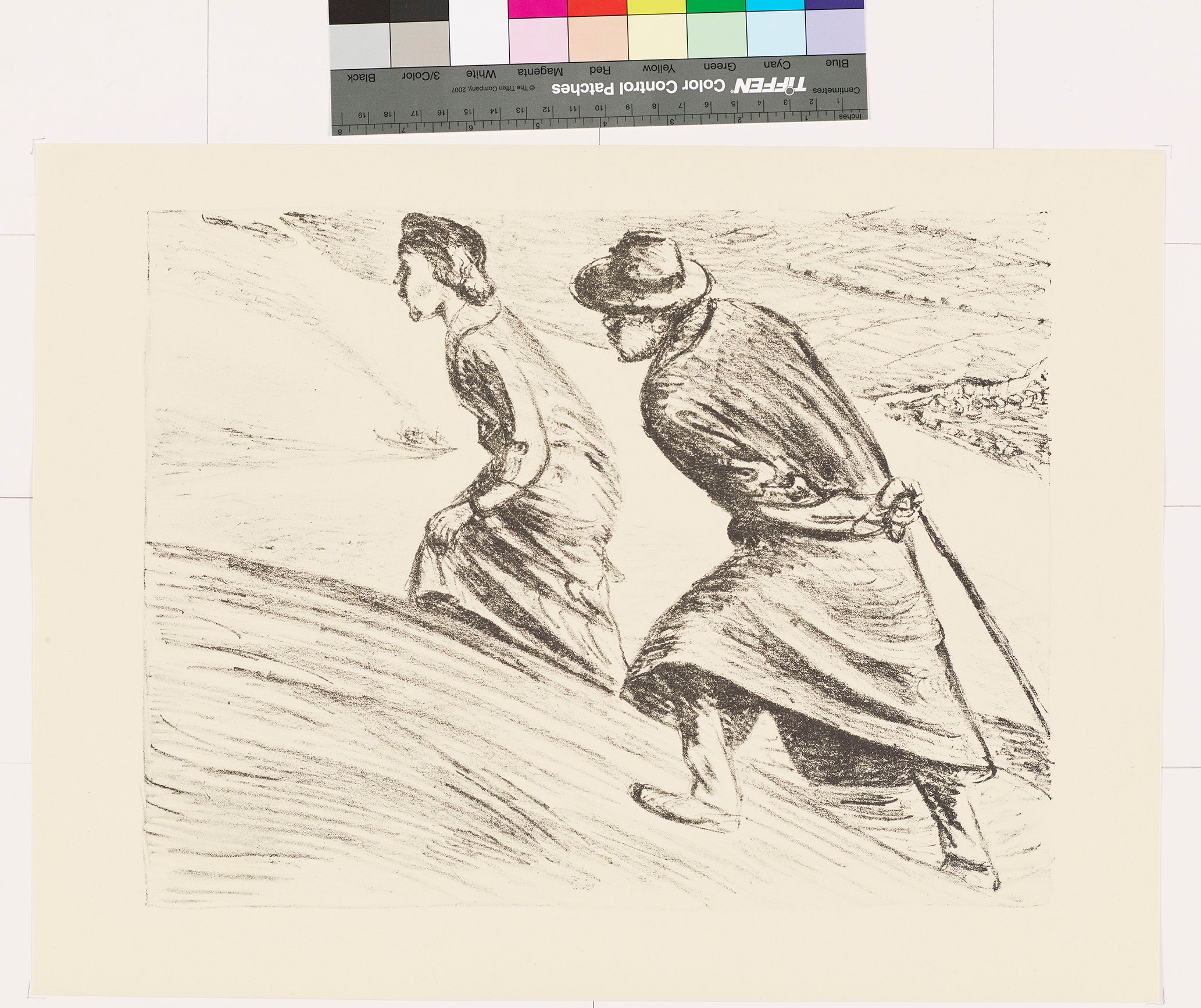 Zeichnung von einem Mann und einer Frau, die einen Berg hoch laufen. 