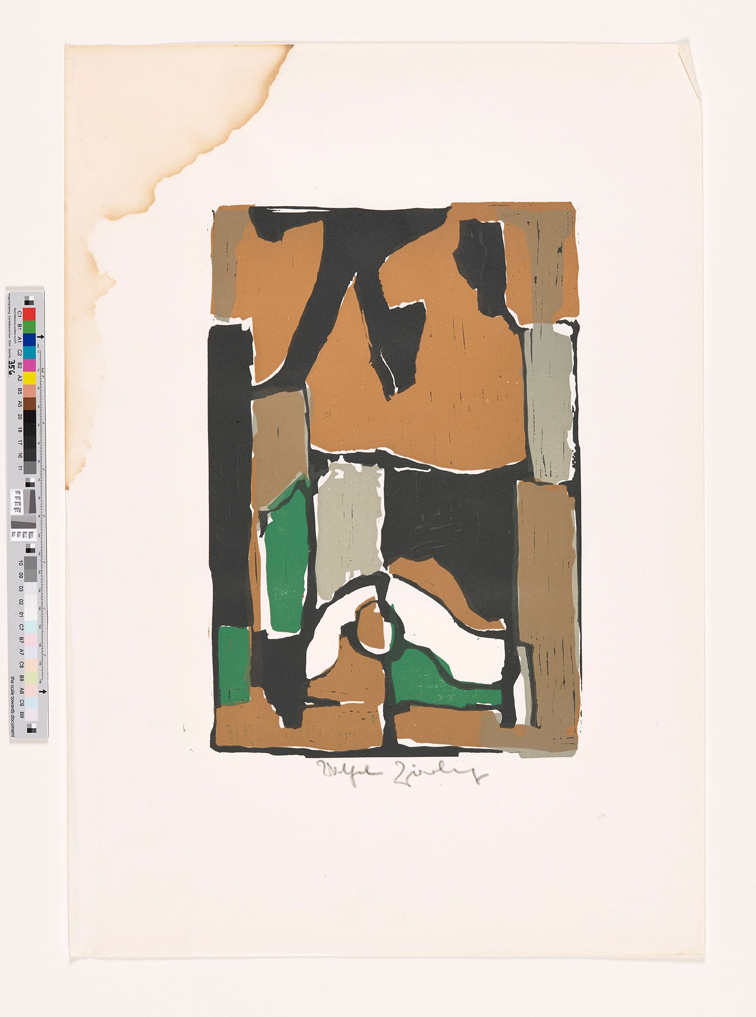 Komposition aus braunen, schwarzen und grünen Farbfeldern.