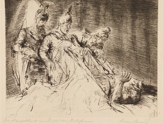 Die drei Hauptleute des Holofernes entdecken ihren von Judith enthaupteten Anführer.