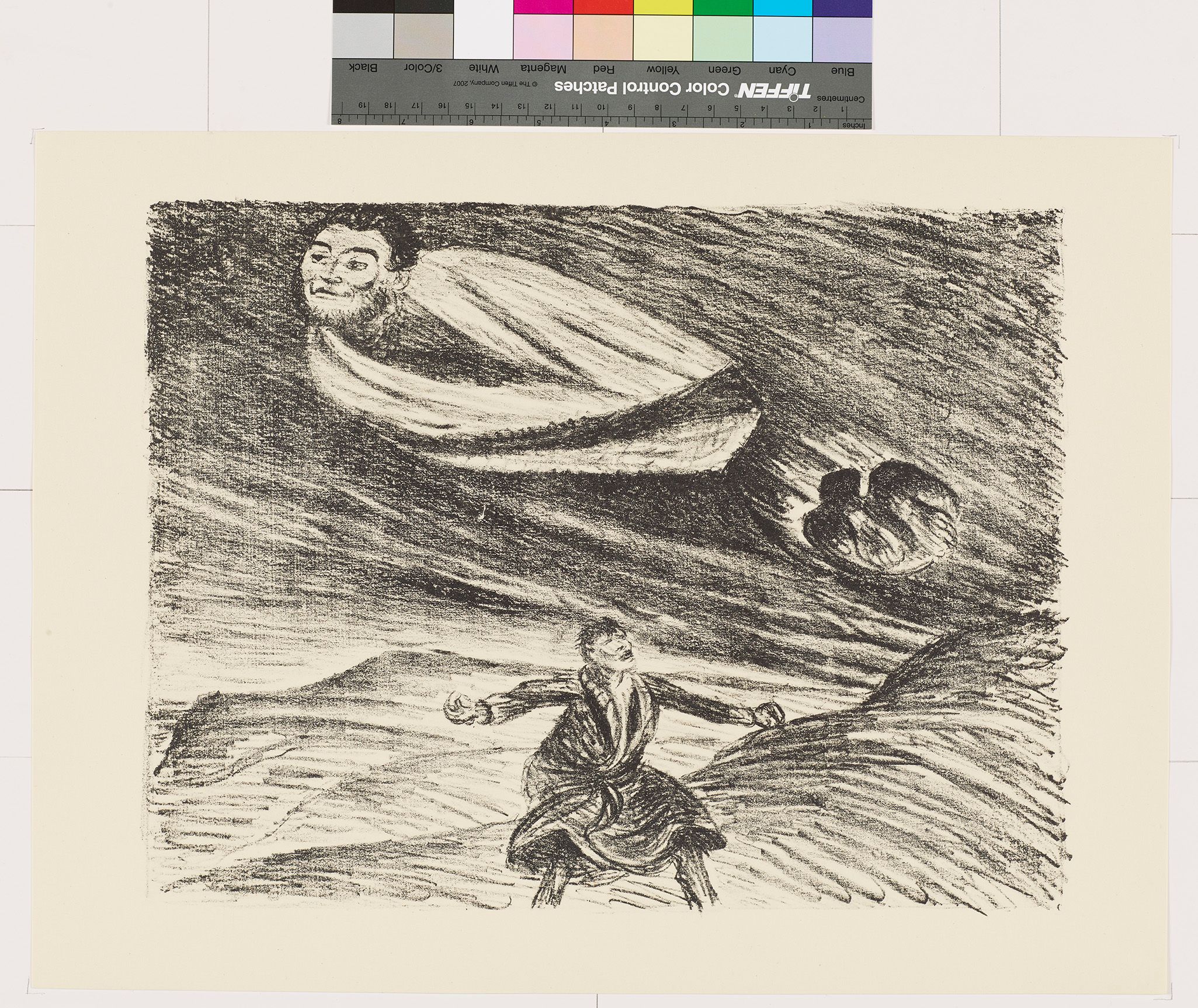 Skizze. Ein Mann fliegt über einen anderen Mann. Der Mann (am Boden) schaut entsetzt hoch.