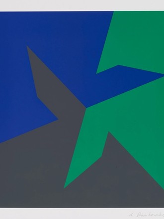 Abstrakte Grafik. Bild unterteilt in drei Farbflächen. Eine blaue, eine grüne und eine graue. Die einzelnen Farbflächen verlaufen ineinander und sind somit verbunden.